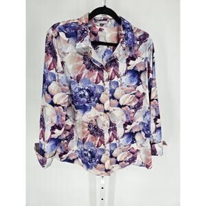 Chico's Women's Multicolored Floral Chic Stretch Button-Down Shirt Size 16
